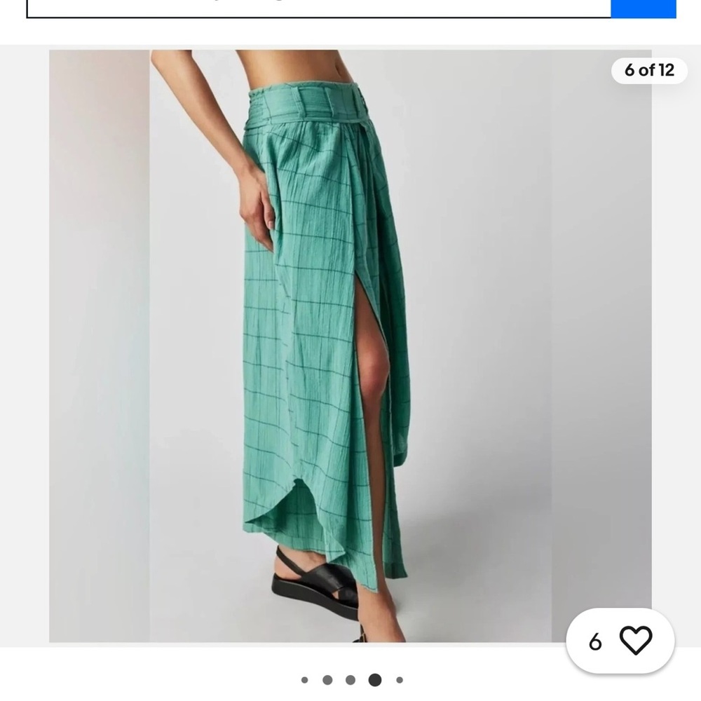 Free People Lunar Cove Sz M Turquoise Window Pane Plaid Wide Leg Pants - Picture 2 of 9